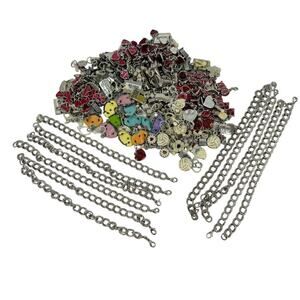 Bracelets and Jewelry Charms Silver Tone Over 130 Pieces and 11 Chain Bracelets